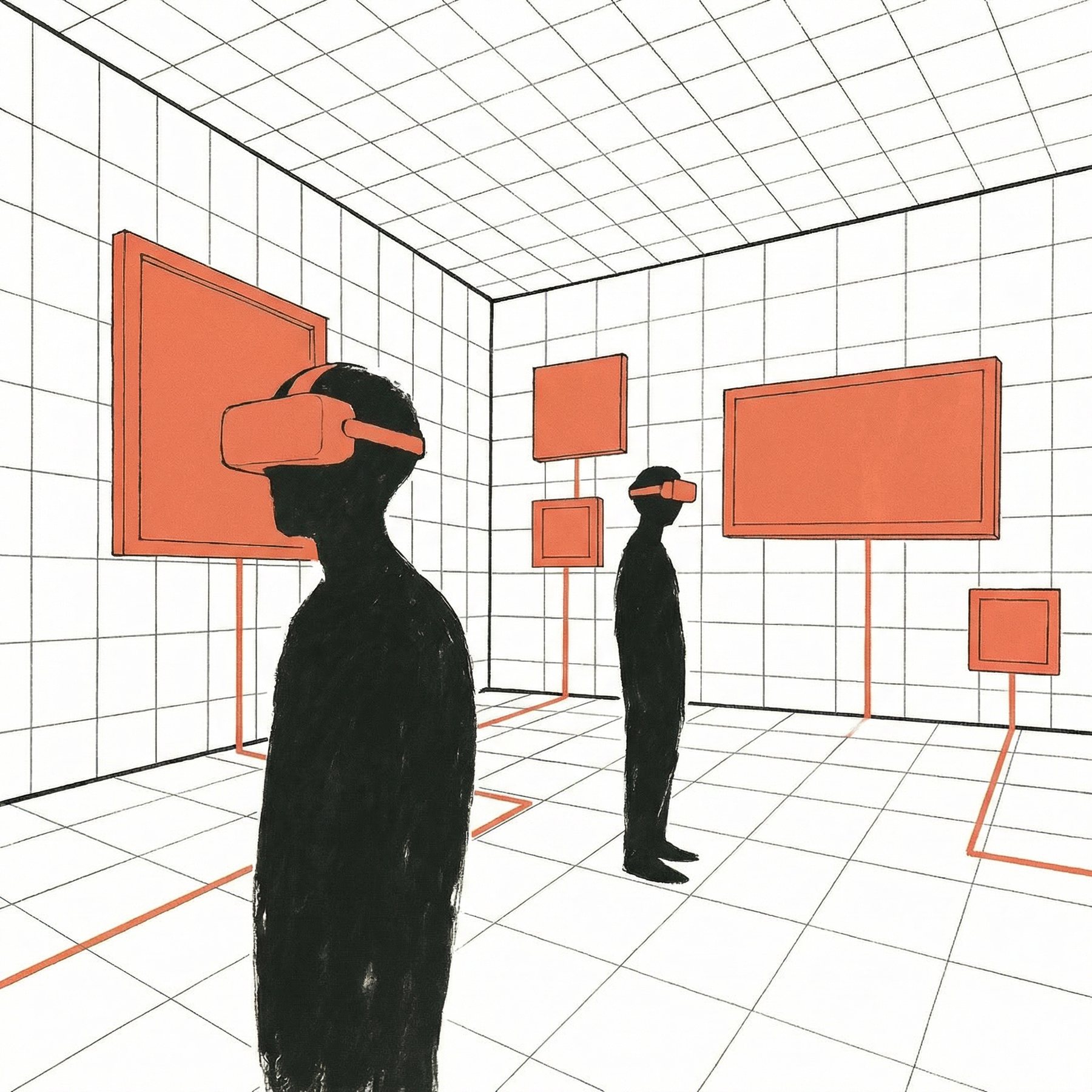 Visitantes con visores en una galería